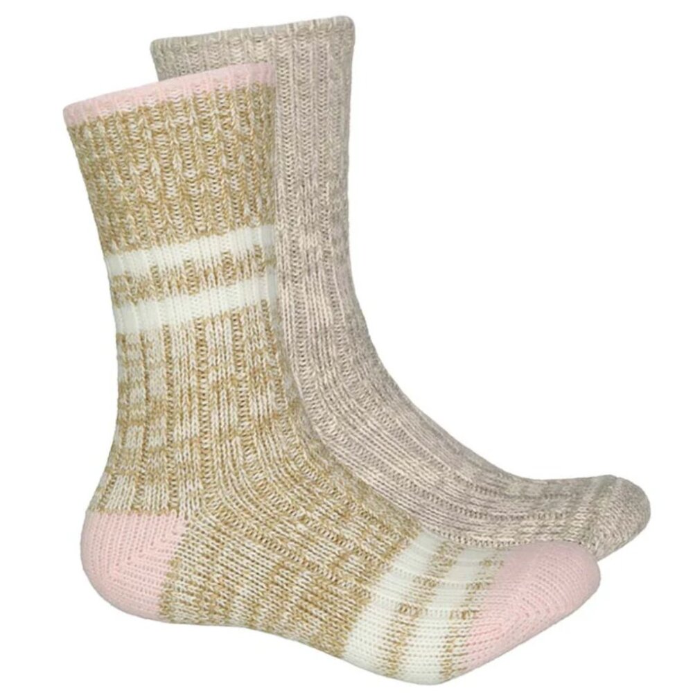 Sperry Women’s 2-Pack Comfort Crew Boot Socks – Beige/Brown/Pink (Size 9–11)